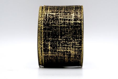 Ruban imprimé en feuille d'or sur satin noir_KF7393G-54G