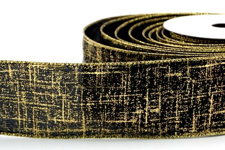 Black Satin Gold Foil Print Ribbon_KF7393G-54G