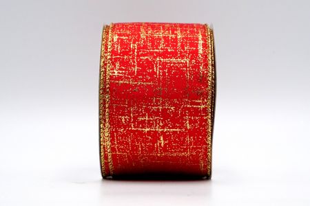 Ruban à motif de lignes en feuille d'or sur satin rouge_KF7393G-7