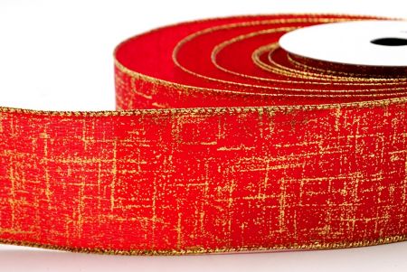 Red Satin Gold Foil Design Ribbon_KF7393G-7