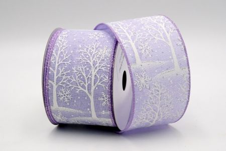 Cinta de árboles nevados con purpurina blanca y tejido liso morado claro_KF7410GC-11-11