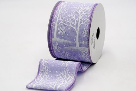 Легкий фиолетовый однотонный плетеный ленточный бант с белыми снежными деревьями_KF7410GC-11-11