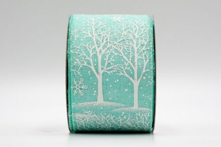 Fita de Árvores de Natal de Neve Branca com Glitter em Tecido Liso Verde Tiffany_KF7410GC-15-171
