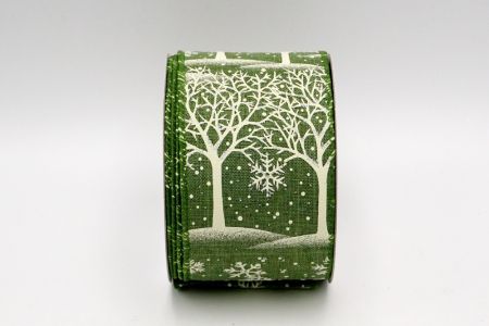 Ruban en tissu sergé vert avec arbres à paillettes blanches_KF7410GC-3-222