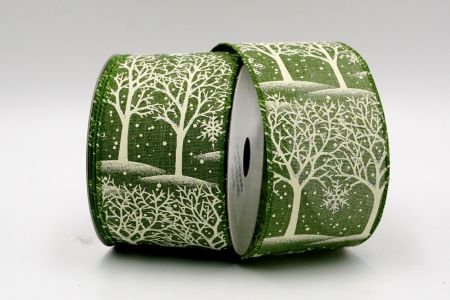 Ruban en tissu sergé vert avec arbres à paillettes blanches_KF7410GC-3-222