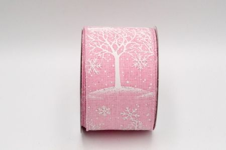 Легкий розовый однотонный плетеный ленточный бант с белыми снежными деревьями_KF7410GC-5-5