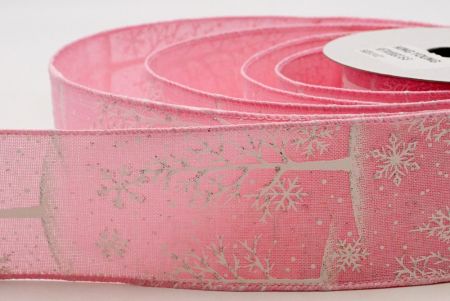 Cinta de árboles de nieve con purpurina blanca y tejido liso rosa claro_KF7410GC-5-5