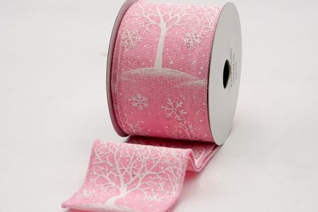 Cinta de árboles de nieve con purpurina blanca y tejido liso rosa claro_KF7410GC-5-5