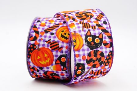 Fioletowa wstydliwa wstążka na Halloween Pumpkin & Treats Wired RibbonKF7442GC-34-34_purple