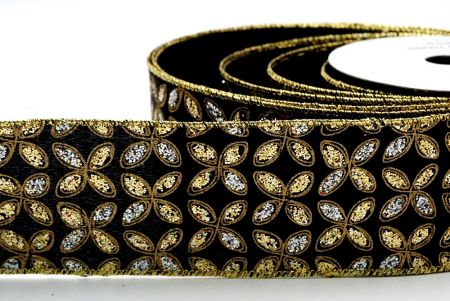 Gold and Silver Glitter Floral Ribbon_KF7451G-53