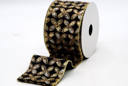 Gold and Silver Glitter Floral Ribbon_KF7451G-53