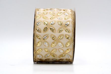 Nastro floreale con glitter oro e argento stampato su tessuto avorio_KF7451GC-13-183