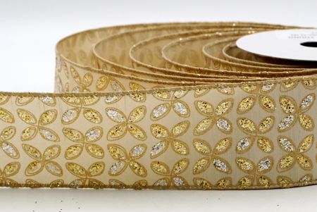 Ivory-kangas painettu kulta- ja hopeanhohtoinen kukkakuvioitu nauha_KF7451GC-13-183