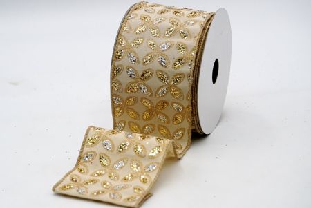 Ivory Fabric Printed Gold and Silver Glitter Floral Ribbon_KF7451GC-13-183