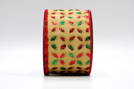 Vintage hellgelbes Band mit rotem und grünem glitzerndem Blumenmuster_KF7451GC-14-7