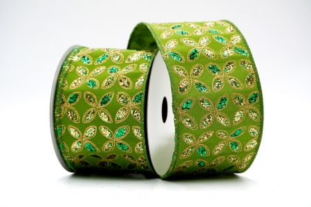Зеленая ленточка с блестками, золотая и зеленая ткань с плетением_KF7451GC-3-222