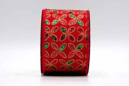 Red Fabric Red and Green Glitter Floral Pattern Ribbon_KF7451GC-7-7