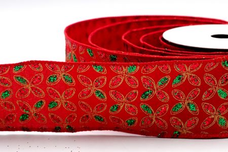 Red Fabric Red and Green Glitter Floral Pattern Ribbon_KF7451GC-7-7