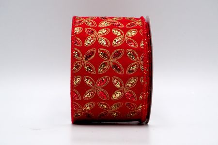 Red Fabric Red and Gold floral Glitter Pattern Ribbon_KF7451GC-7G-7