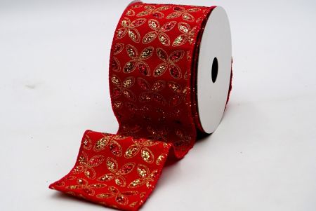 Red Fabric Red and Gold floral Glitter Pattern Ribbon_KF7451GC-7G-7