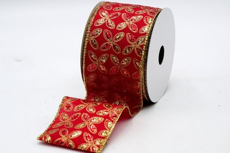 Red Satin Red and Gold Glitter Floral Ribbon_KF7452G-7G