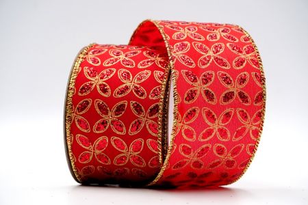 Red Satin Red Glitter Floral Ribbon_KF7452G-7R