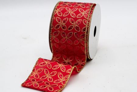 Red Satin Red Glitter Floral Ribbon_KF7452G-7R
