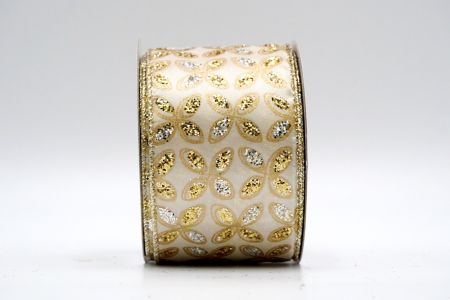 Ivory satynowa złota i srebrna wstążka z brokatem i wzorem kwiatowym_KF7452GV-2
