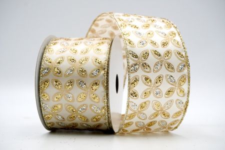 Ivory Satin Gold and Silver Glitter Floral Ribbon_KF7452GV-2