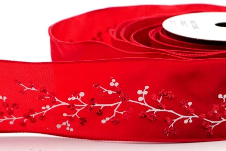 Red Glitter Seeds Branches Red Satin Ribbon_KF7460GC-7-7