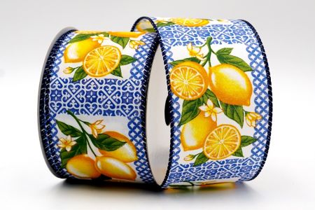 Ruban citron jaune frais à carreaux bleus_KF7502GC-4-4