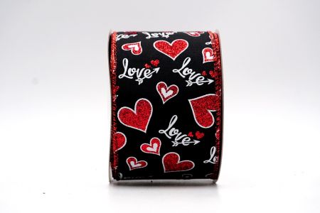 Ruban à paillettes noires et rouges avec des cœurs et un motif Love_KF7522GR-53