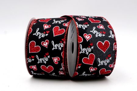 Чорні та червоні блискучі серця та стрічка з написом "Любов"_KF7522GR-53