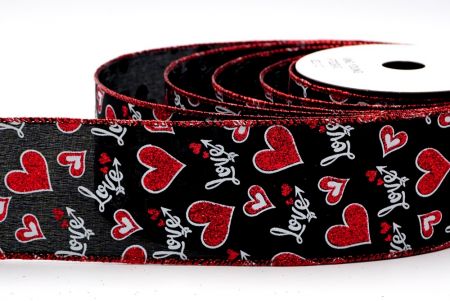 Ruban à paillettes noires et rouges avec des cœurs et un motif Love_KF7522GR-53