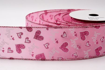 Pink Satin Glitter Hearts Ribbon_KF7523GM-5