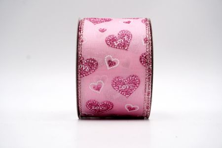 Рожева атласна стрічка з блиском серцями та написом "Любов"_KF7530GM-5