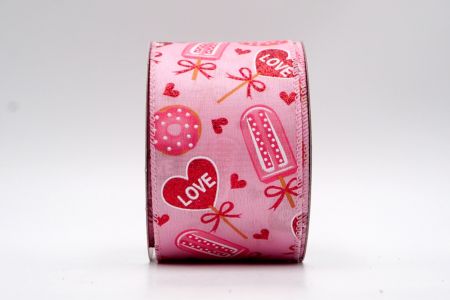 Розовая сладкая лента с сердцами в виде конфет_KF7534GC-5-5