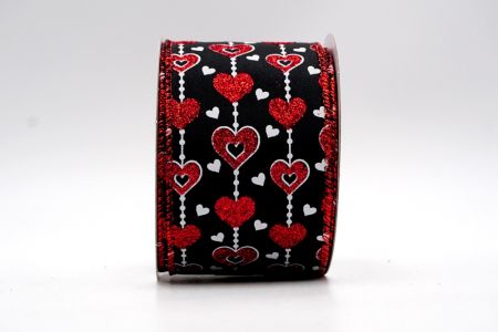Черные атласные ленты с красными блестками и сердца любви_KF7536GR-53