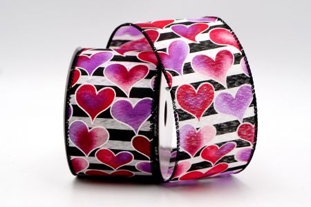 Pink Hearts print on Black Stripes Ribbon_KF7555GC-53-53