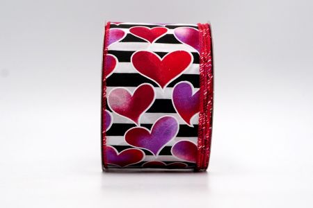 Pink Hearts print on Black Stripes Ribbon_KF7556GC-7-7