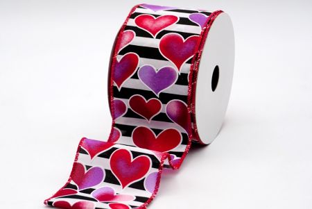 Pink Hearts print on Black Stripes Ribbon_KF7556GC-7-7