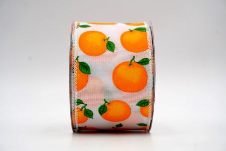 Biała satynowa wiosenna pomarańczowa mandarynka wstążka_KF7560GC-1-1