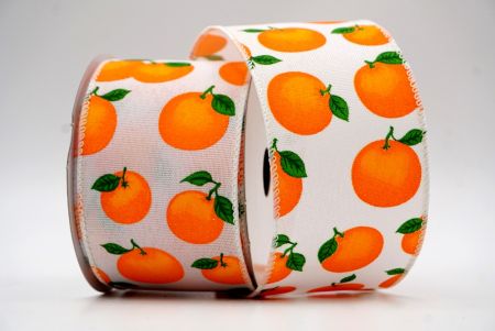 Biała satynowa wiosenna pomarańczowa mandarynka wstążka_KF7560GC-1-1