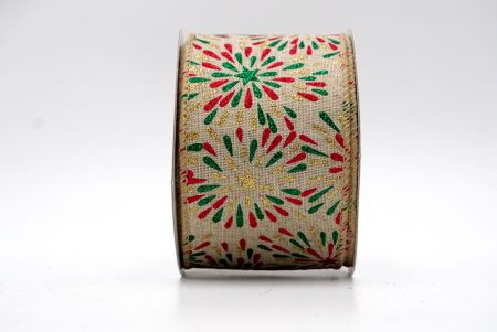 Natural Faux Burlap Red and green Glitter Firework Ribbon_KF7572GC-13-183