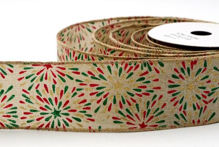 Natural Faux Burlap Red and green Glitter Firework Ribbon_KF7572GC-13-183