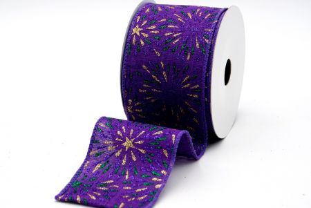Purple Faux Burlap Greed and gold glitter firework ribbon_KF7572GC-34-34