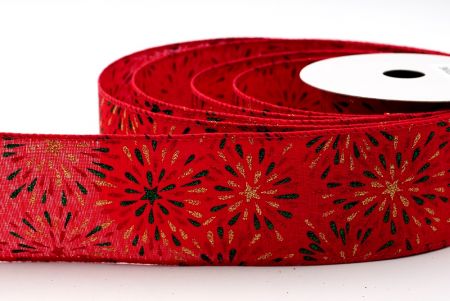 Faux Burlap Red with Gold and green Glitter Firework Ribbon_KF7572GC-7G-7
