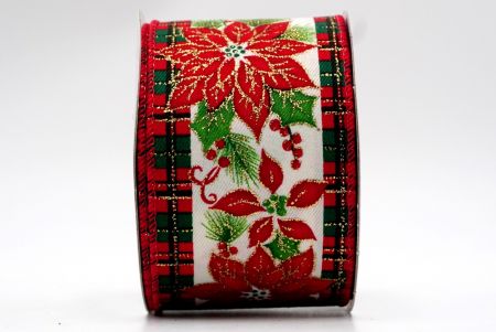 Checkered and Red Edge Holiday Poinsettia Wired Ribbon_KF7574GC-1-7