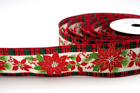 Checkered and Red Edge Holiday Poinsettia Wired Ribbon_KF7574GC-1-7