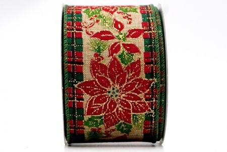 Checkered and Green Edge Holiday Poinsettia Wired Ribbon_KF7575GC-14-127